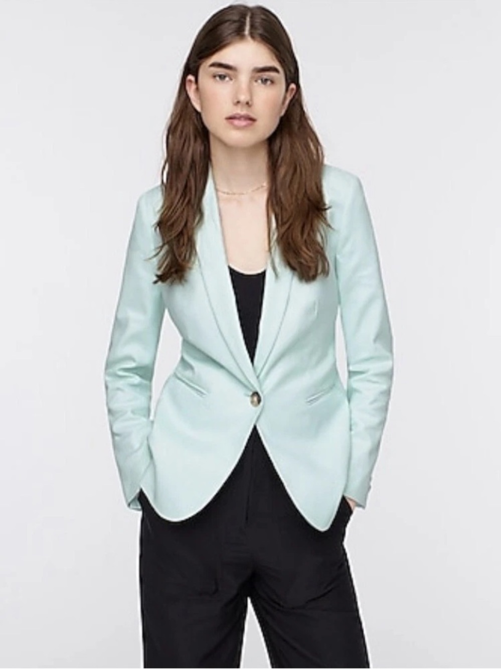J.CREW PARKE BLAZER IN STRETCH LINEN IN SEA SPRAY SINGLE BUTTON MINT GREEN 6